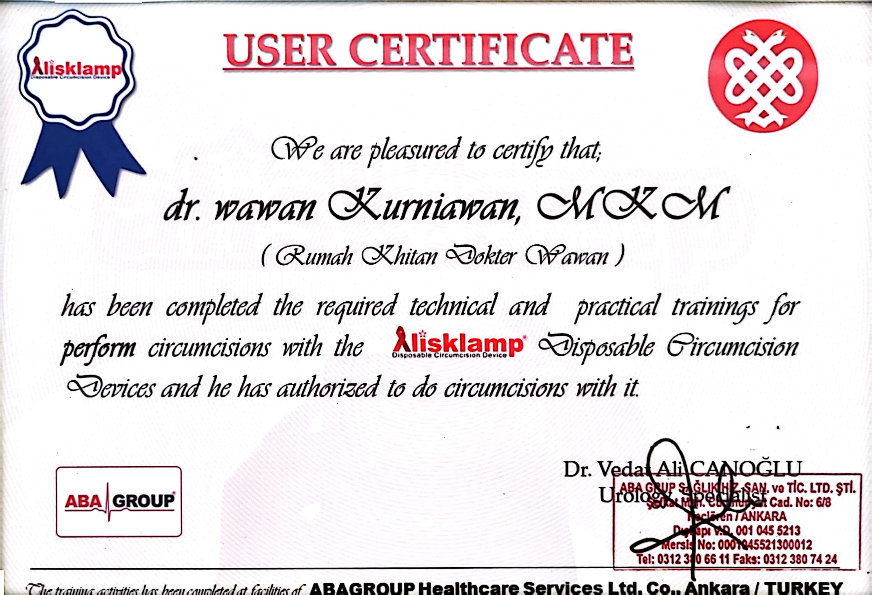 User Certificate Ali's Klamp
